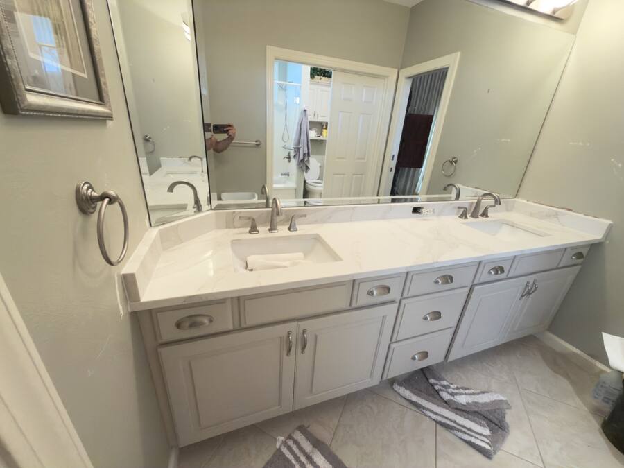 Double vanity with new quartz countertop