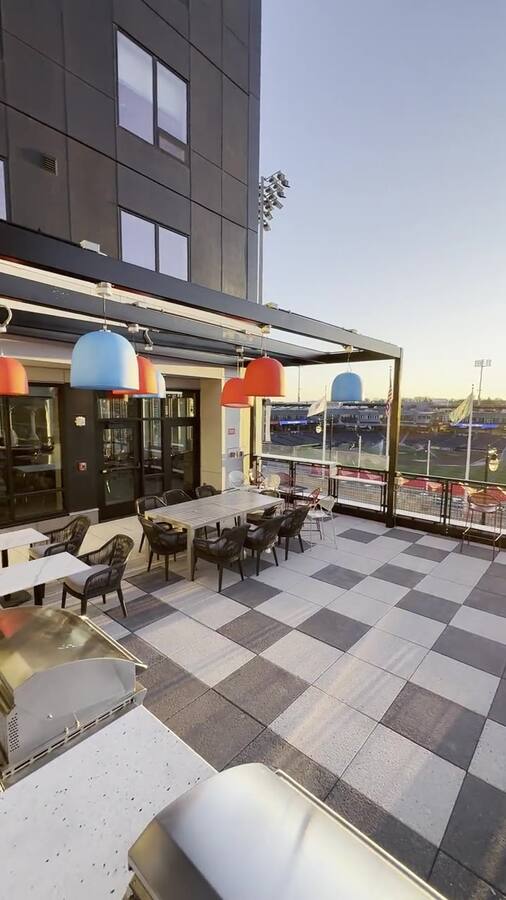 Rooftop terrace & pergola at dusk